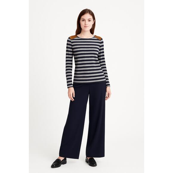 Ralph Lauren Women's Navy Blue Gray Striped Pullover Long Sleeve Top Size M - Picture 1 of 10